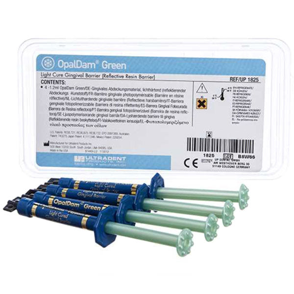 Ultradent 1825 OpalDam Liquid Dental Dam Light Cure Gingival Barrier Green 4/Pk 1.2 mL Ultradent 1825 OpalDam Liquid Dental Dam Light Cure Gingival Barrier Green 4/Pk 1.2 mL